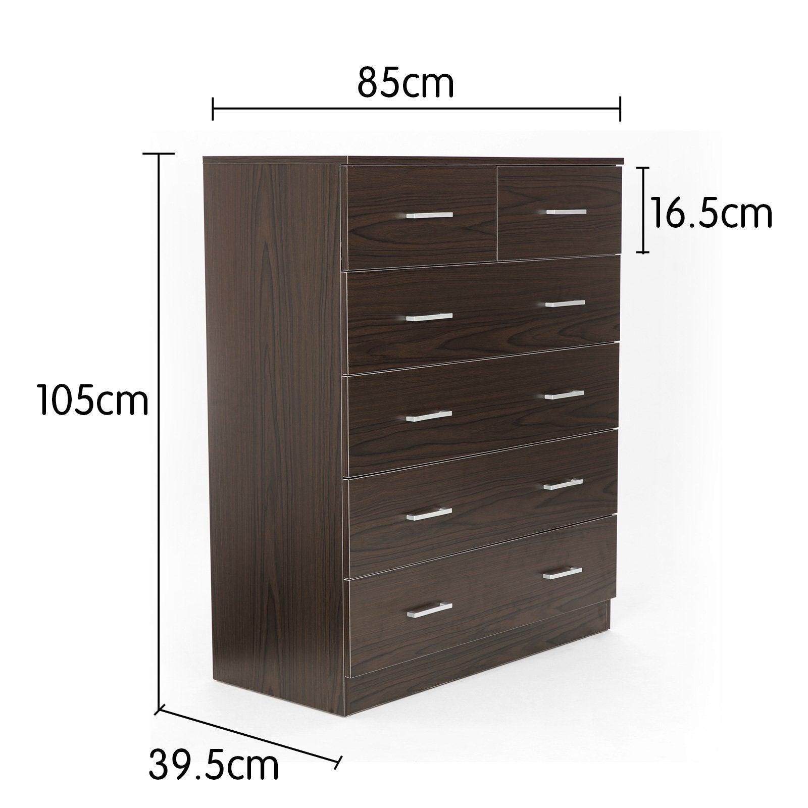 Sarantino Tallboy Dresser 6 Chest Of Drawers Cabinet Storage 85 x 39.5 x 105 in Brown-Furniture > Living Room-PEROZ Accessories
