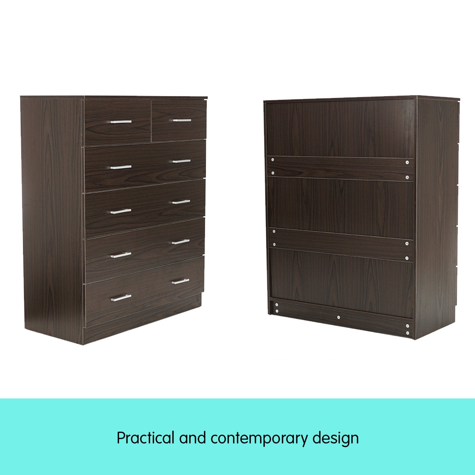 Sarantino Tallboy Dresser 6 Chest Of Drawers Cabinet Storage 85 x 39.5 x 105 in Brown-Furniture > Living Room-PEROZ Accessories