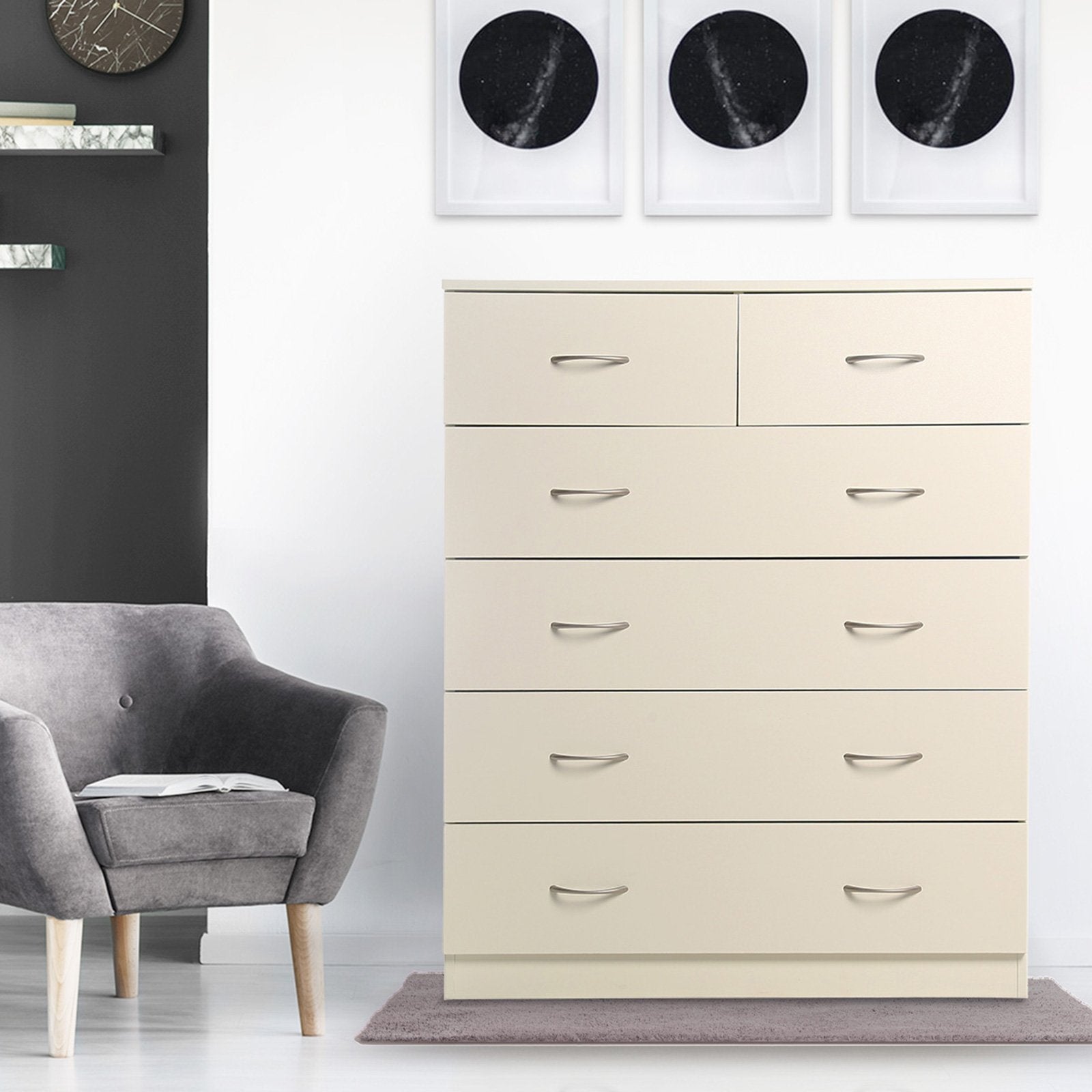 Sarantino Tallboy Dresser 6 Chest Of Drawers Cabinet 85 x 39.5 x 105cm in White-Furniture > Living Room-PEROZ Accessories