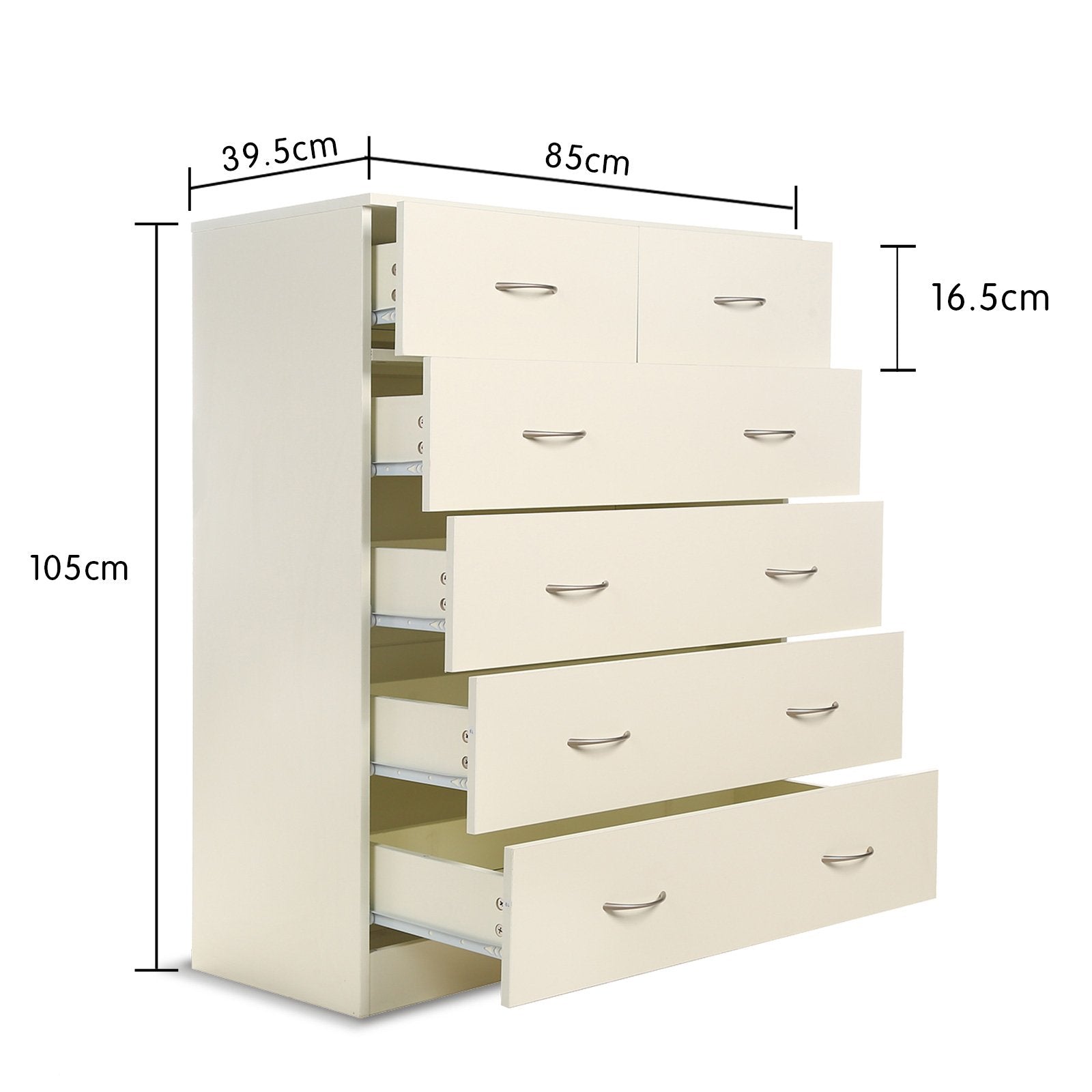 Sarantino Tallboy Dresser 6 Chest Of Drawers Cabinet 85 x 39.5 x 105cm in White-Furniture > Living Room-PEROZ Accessories