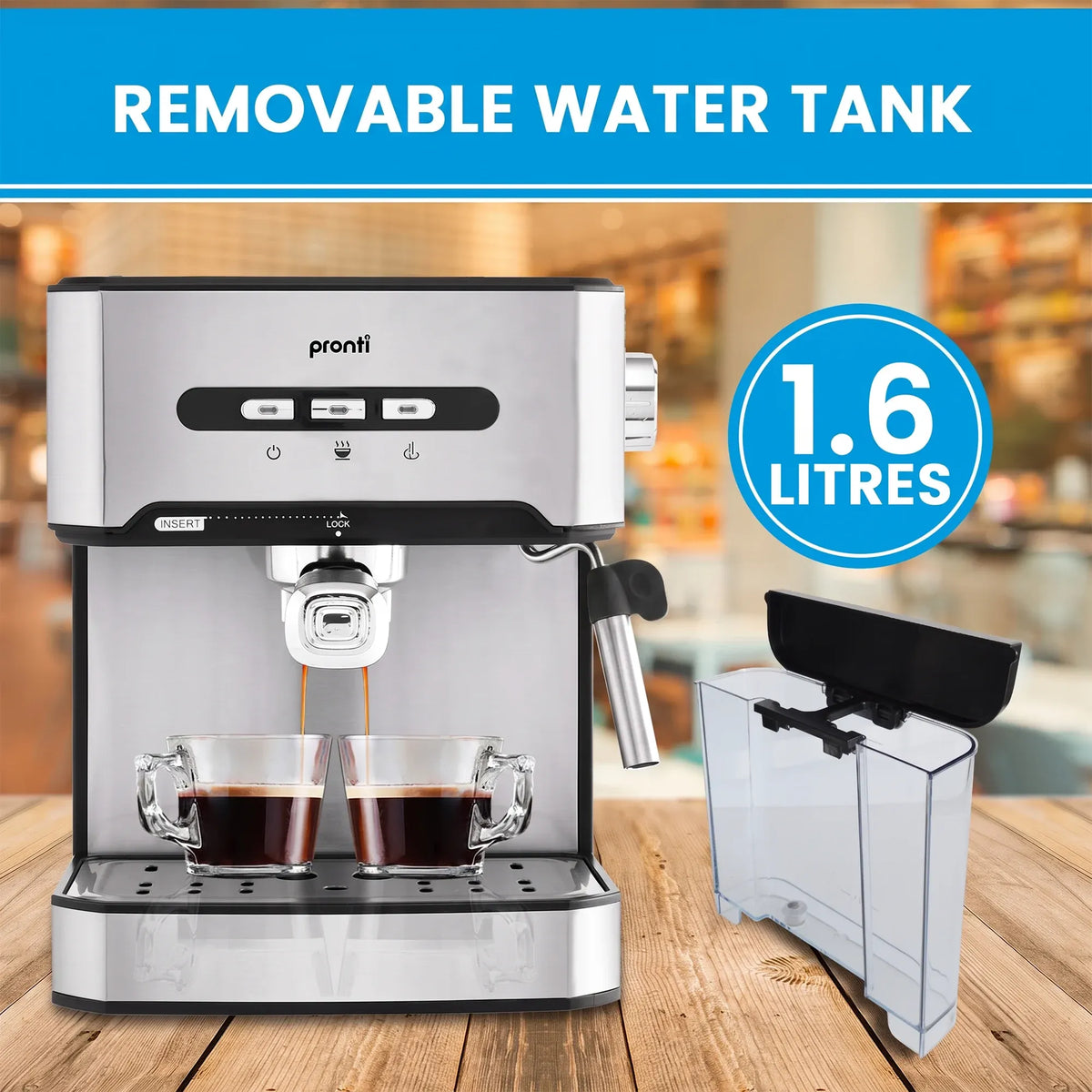 Pronti 1.6L Automatic Coffee Espresso Machine with Steam Frother-Coffee Makers-PEROZ Accessories