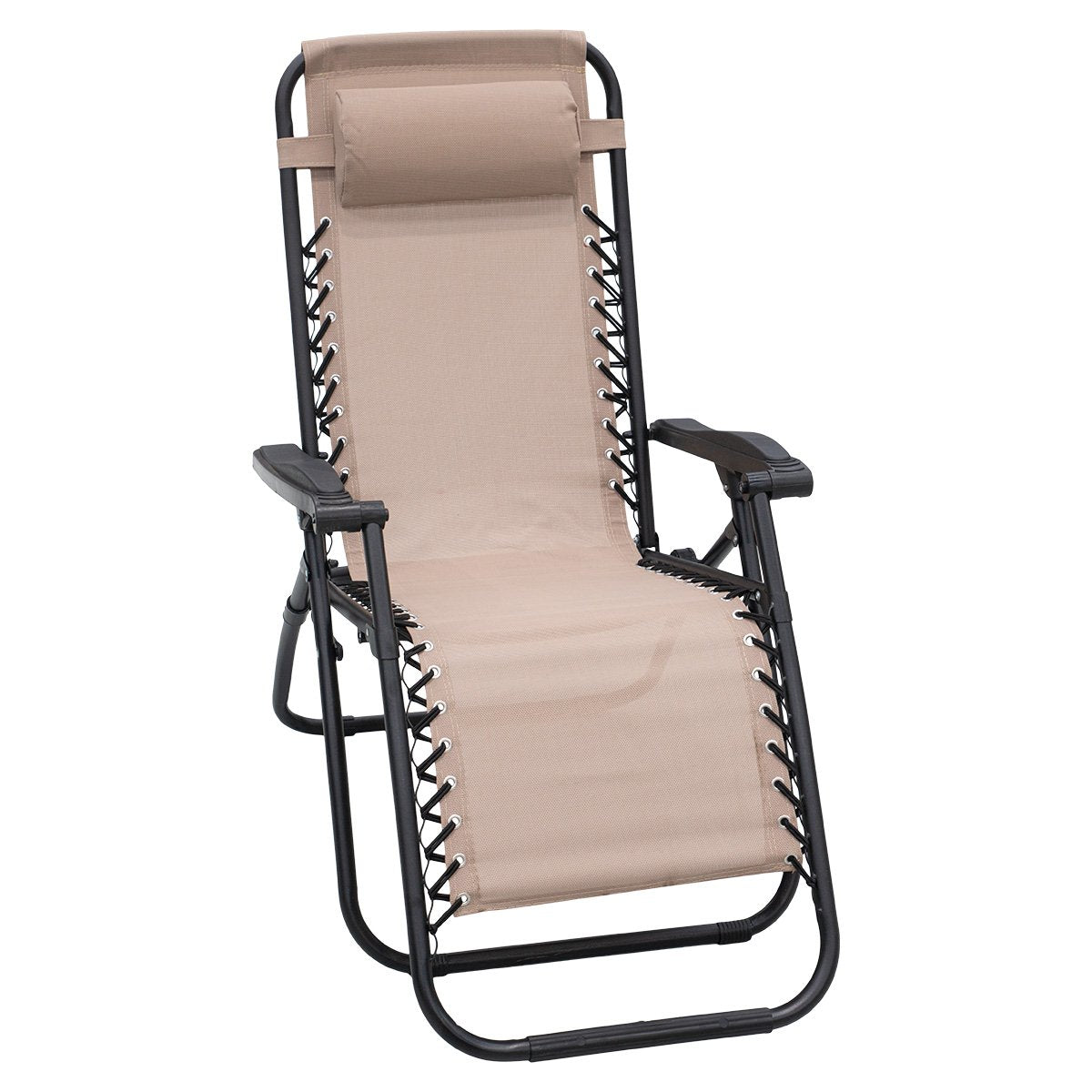 Wallaroo Zero Gravity Reclining Deck Lounge Sun Beach Chair Outdoor Folding Camping - Beige-Furniture > Outdoor > Outdoor Sofas & Lounge Sets-PEROZ Accessories
