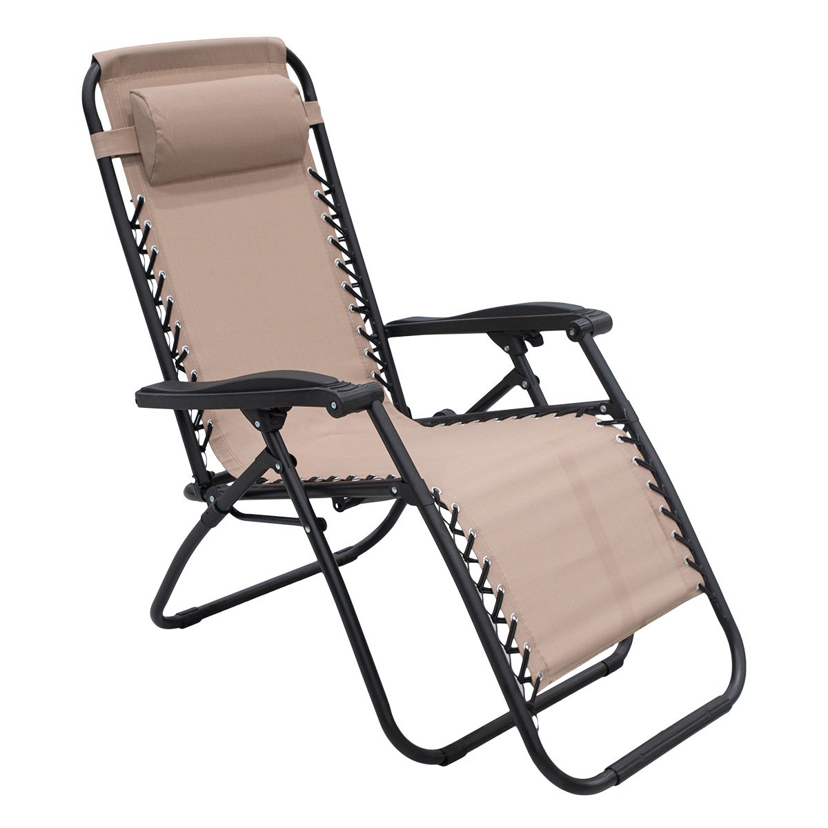 Wallaroo Zero Gravity Reclining Deck Lounge Sun Beach Chair Outdoor Folding Camping - Beige-Furniture > Outdoor > Outdoor Sofas & Lounge Sets-PEROZ Accessories