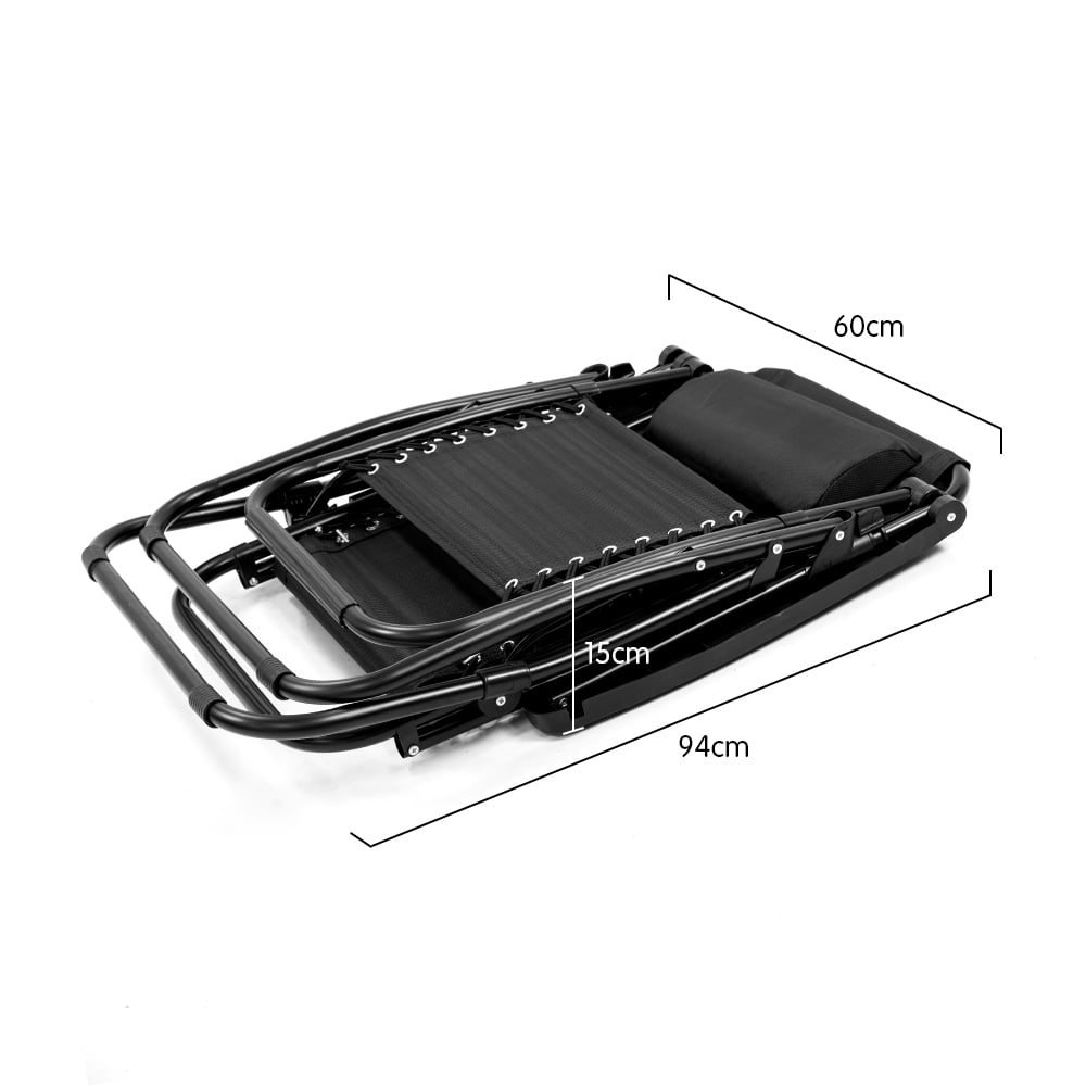 Wallaroo Zero Gravity Reclining Deck Lounge Sun Beach Chair Outdoor Folding Camping - Black-Furniture > Outdoor > Outdoor Sofas & Lounge Sets-PEROZ Accessories