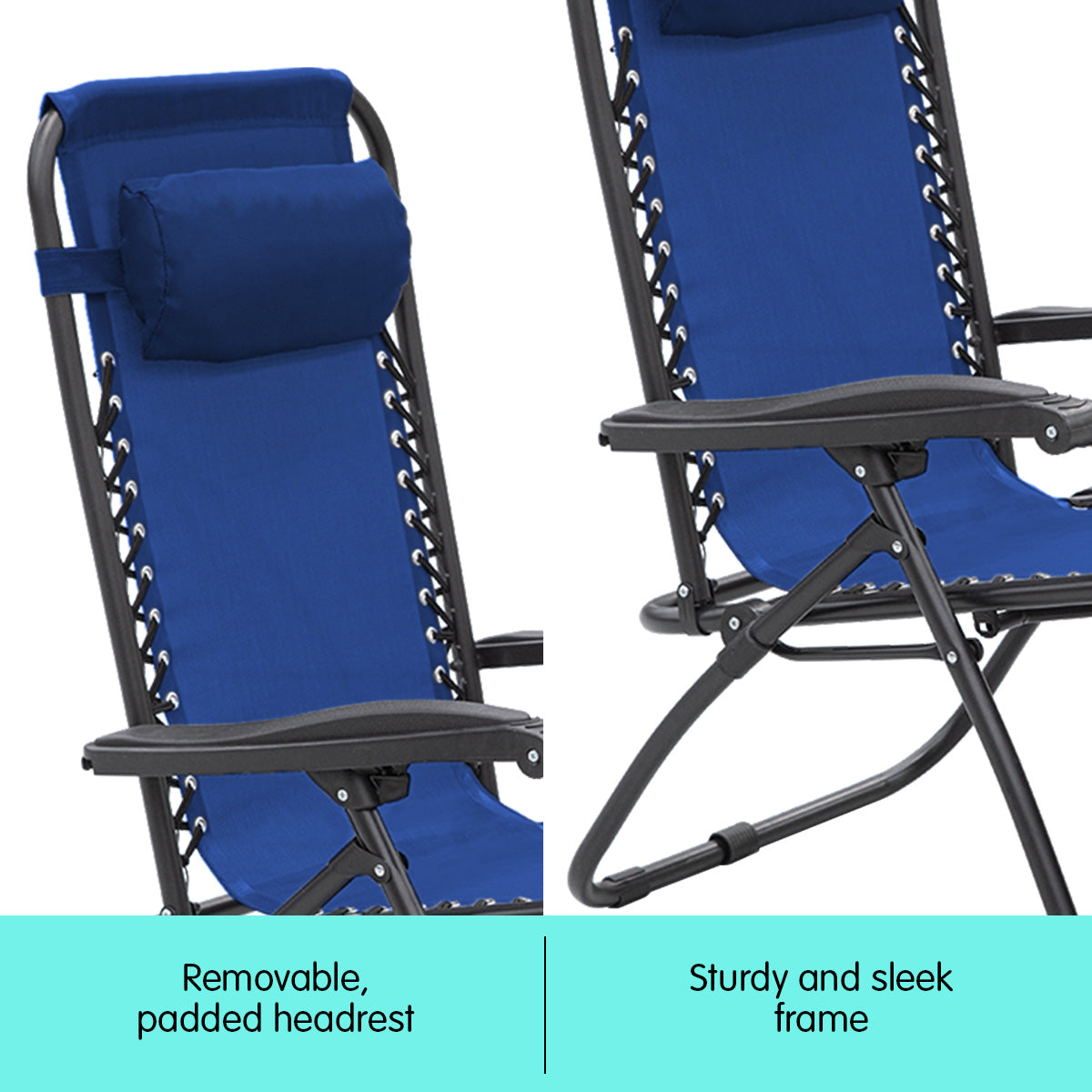 Wallaroo Zero Gravity Reclining Deck Lounge Sun Beach Chair Outdoor Folding Camping - Grey-Furniture > Outdoor > Outdoor Sofas & Lounge Sets-PEROZ Accessories