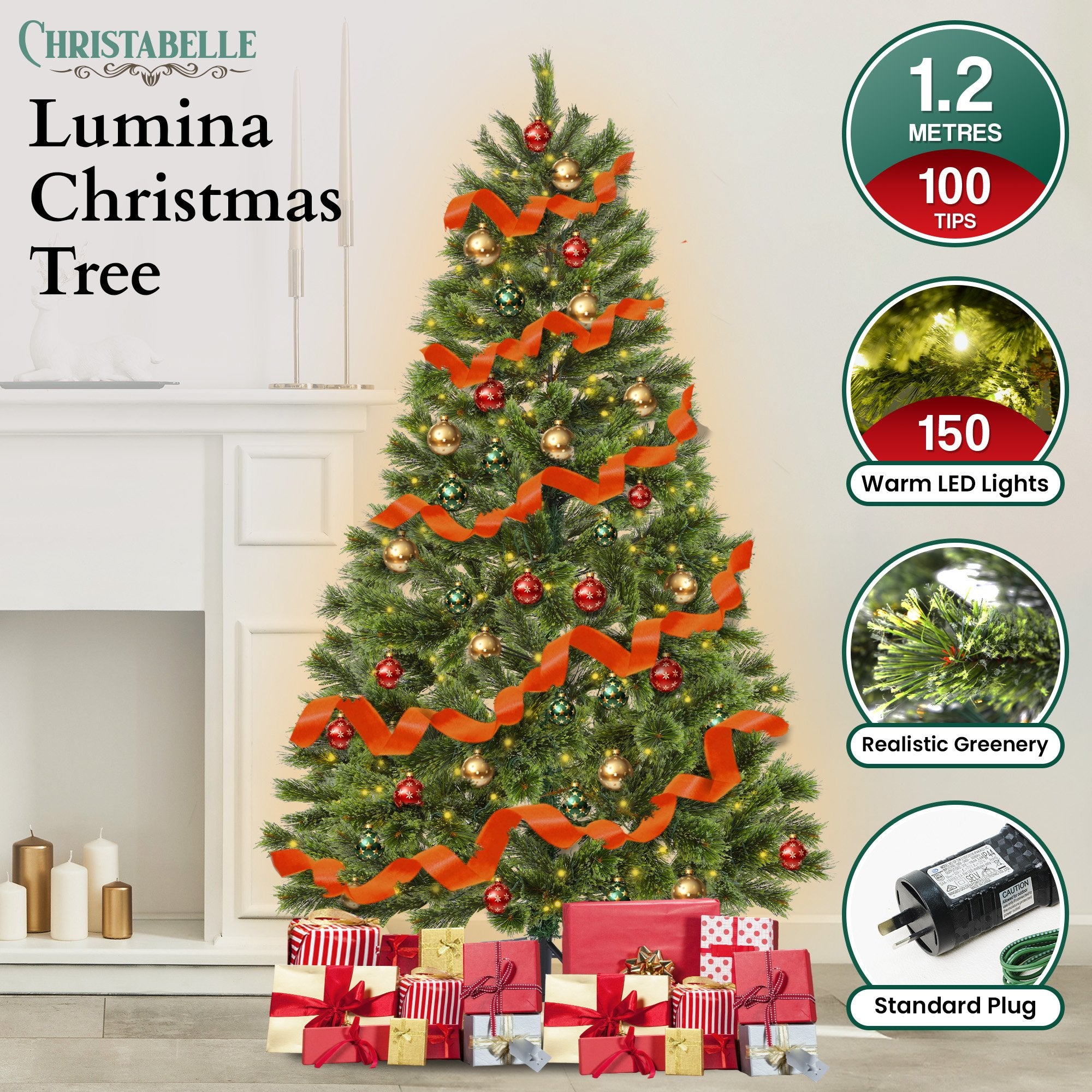 Christabelle 1.2m Prelit Lumina Pine Christmas Tree With 150 Led Lights-Occasions > Christmas > Christmas Trees-PEROZ Accessories