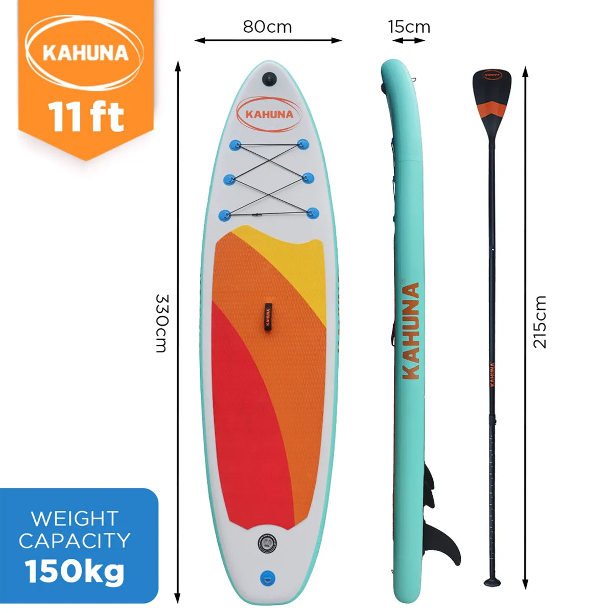 Kahuna Hana 11ft Inflatable Stand Up Paddle Board Set - iSUP Paddleboard Package with Paddle, Pump & Backpack-Outdoor > Boating-PEROZ Accessories
