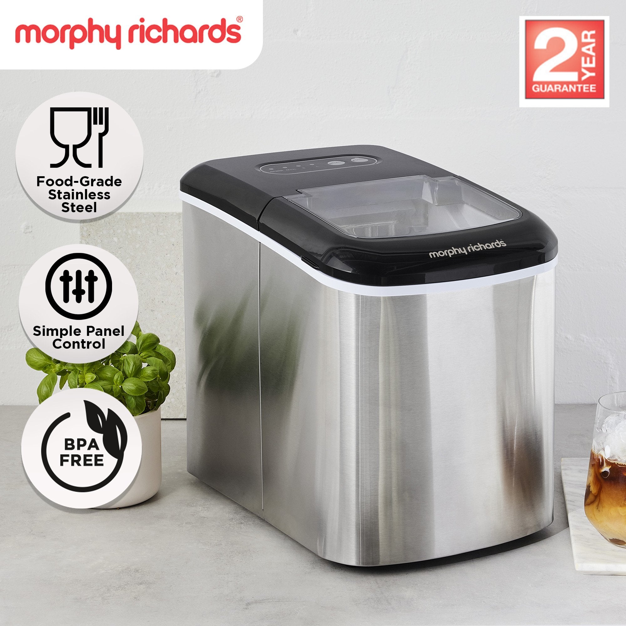 Morphy Richards 15kg Ice Maker in Stainless Steel-Appliances > Kitchen Appliances > Ice Makers-PEROZ Accessories