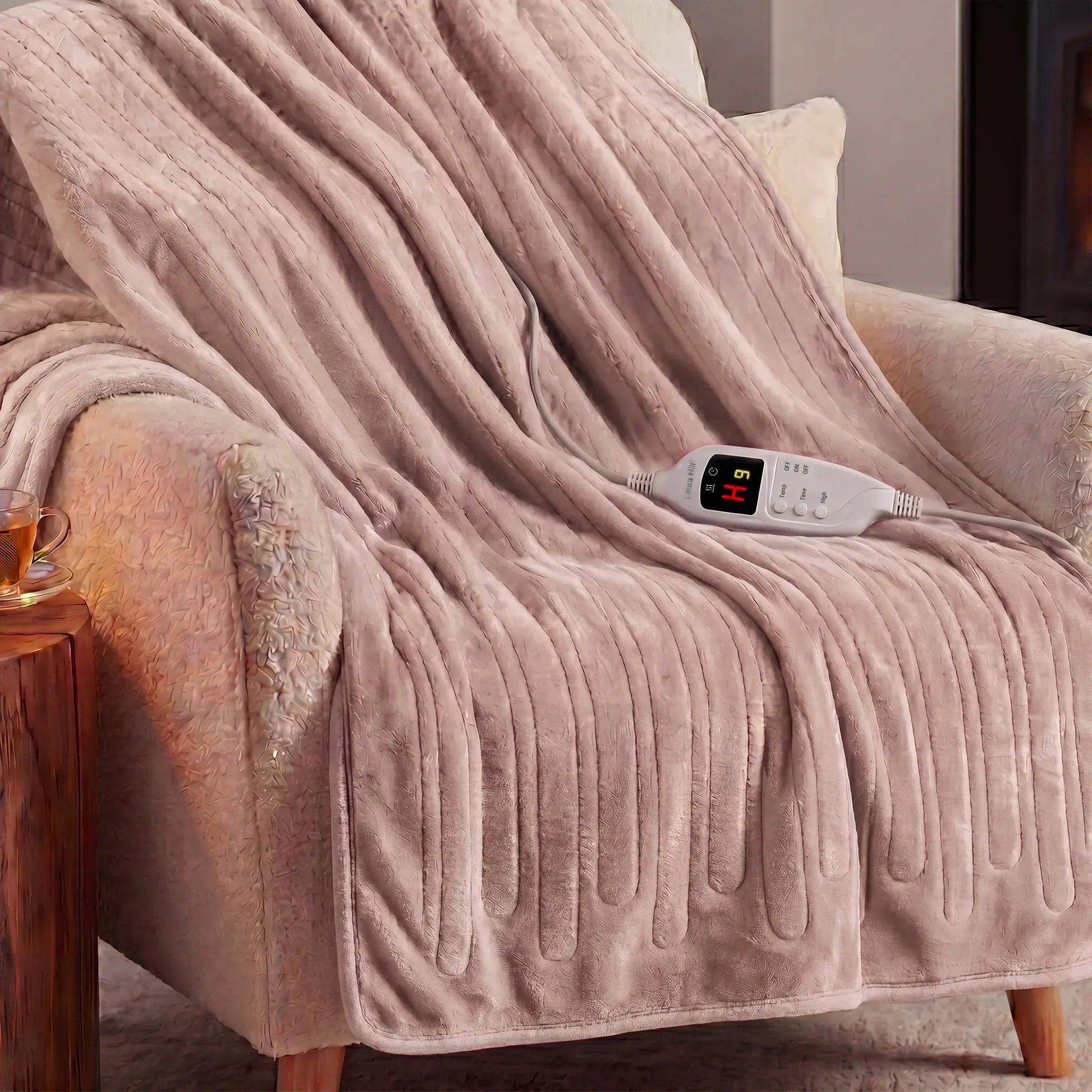 Laura Hill Electric Heated Blanket Throw Soft Coral Fleece w/ 9 Heat Settings - Pink-Home & Garden > Bedding-PEROZ Accessories