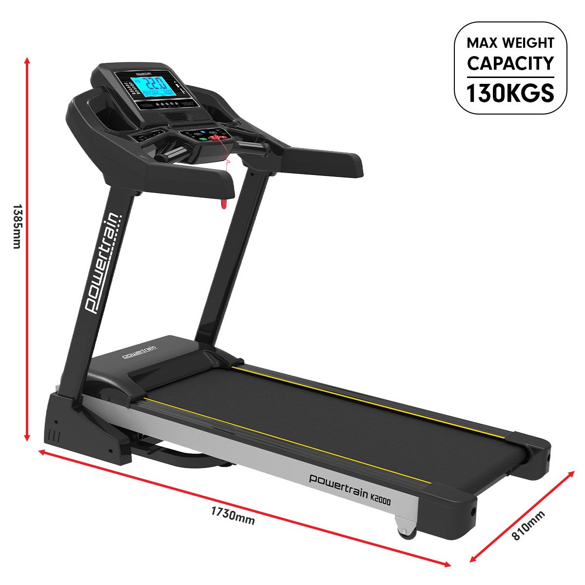Powertrain K2000 3.0HP Foldable Electric Treadmill 22kph Auto Incline Running Machine for Home Gym Cardio Workout-Walking Pad-PEROZ Accessories