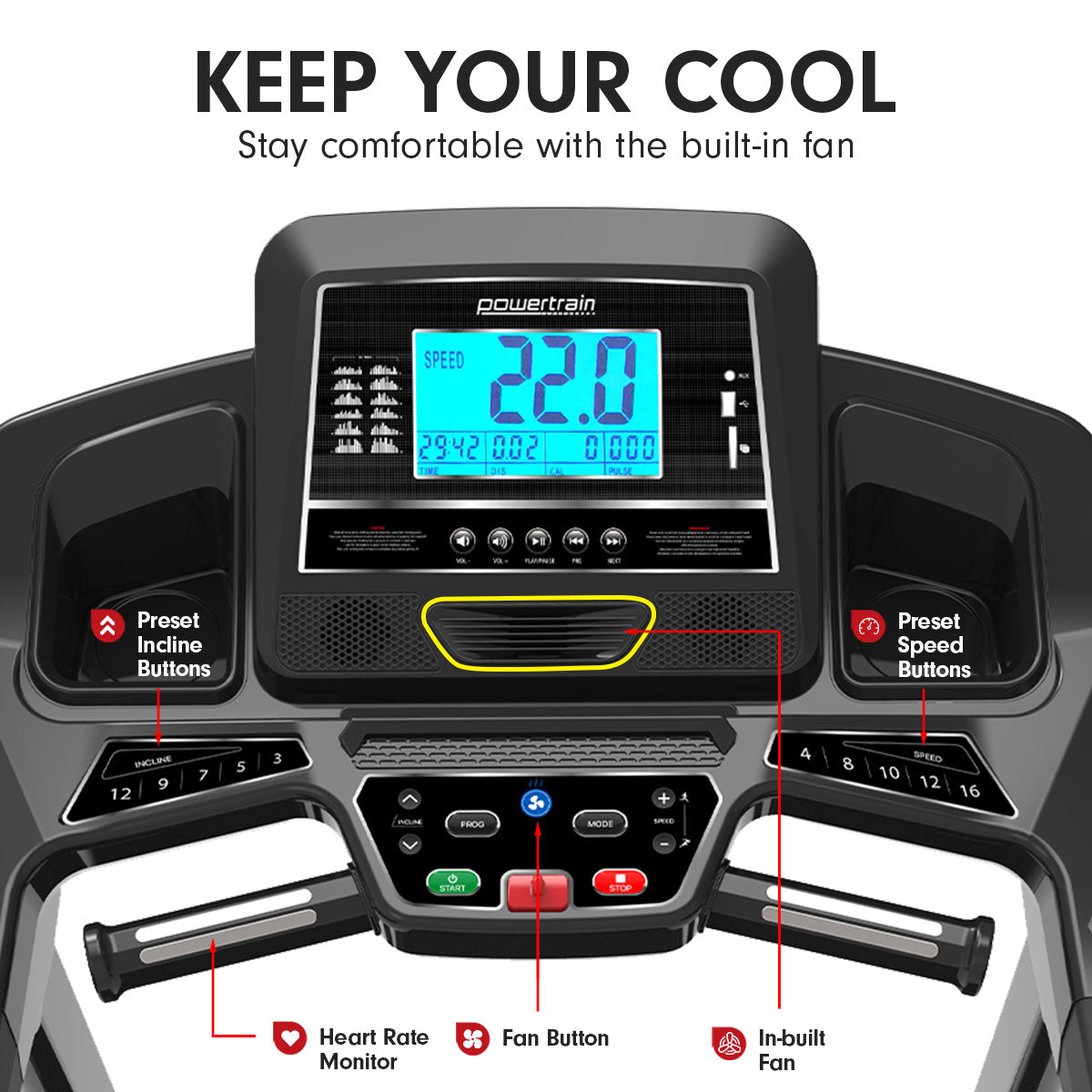 Powertrain K2000 Treadmill w/ Fan & Auto Incline Speed 22km/h-Walking Pad-PEROZ Accessories