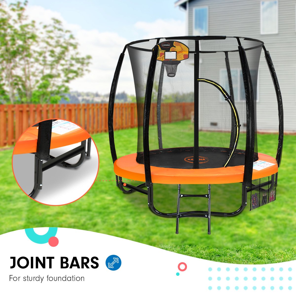 Kahuna Classic 6ft Outdoor Round Orange Trampoline Safety Enclosure And Basketball Hoop Set-Sports & Fitness > Trampolines > Trampolines & Accessories-PEROZ Accessories