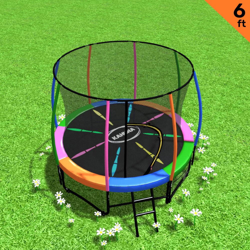 Kahuna 6ft Trampoline Round Free Pad Cover Spring Mat Net Safety Net Enclosure Rainbow-Sports & Fitness > Trampolines > Trampolines & Accessories-PEROZ Accessories