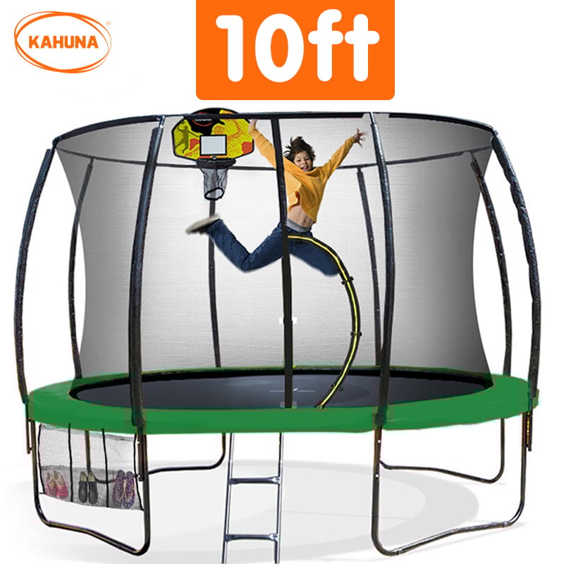 Kahuna 10ft Outdoor Trampoline With Safety Enclosure Pad Ladder Basketball Hoop Set Green-Sports & Fitness > Trampolines > Trampolines & Accessories-PEROZ Accessories