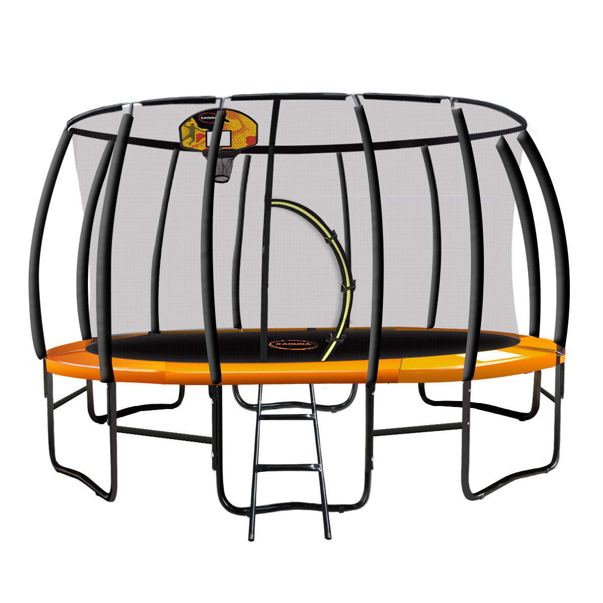 Kahuna 14ft Outdoor Trampoline Kids Children With Safety Enclosure Pad Mat Ladder Basketball Hoop Set - Orange-Sports & Fitness > Trampolines > Trampolines & Accessories-PEROZ Accessories