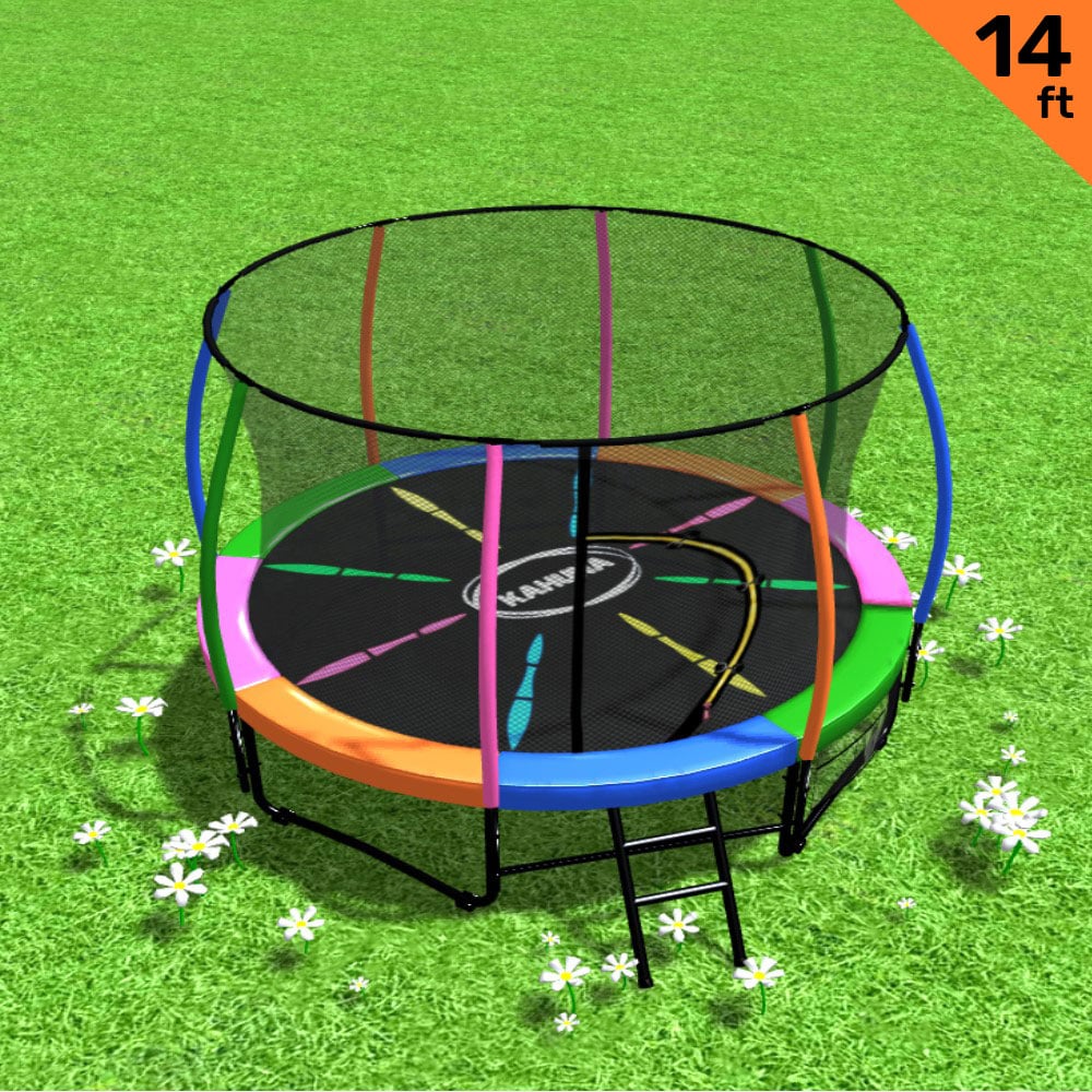 Kahuna 14ft Trampoline Free Ladder Spring Mat Net Safety Pad Cover Round Enclosure - Rainbow-Sports & Fitness > Trampolines > Trampolines & Accessories-PEROZ Accessories