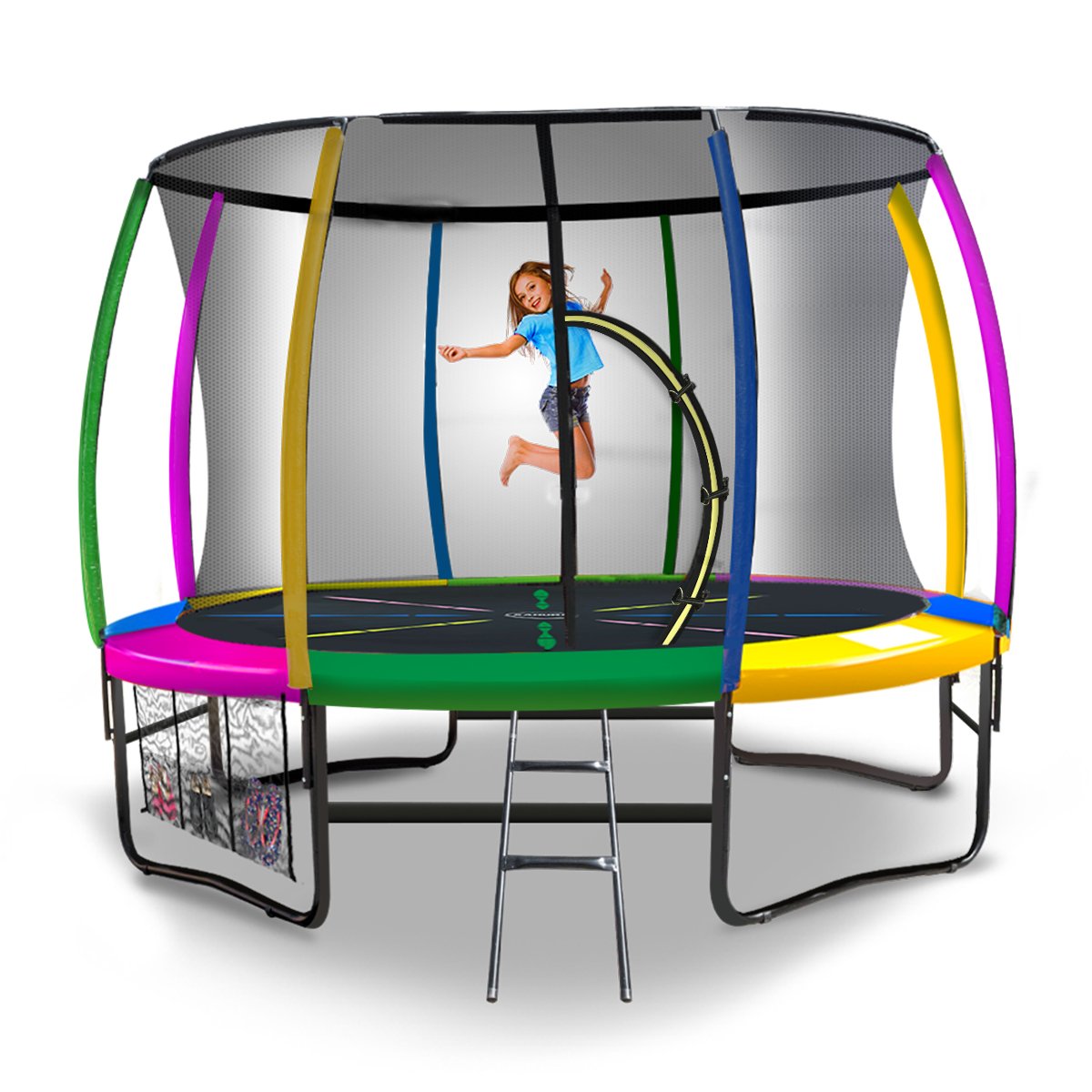 Kahuna 14ft Trampoline Free Ladder Spring Mat Net Safety Pad Cover Round Enclosure - Rainbow-Sports & Fitness > Trampolines > Trampolines & Accessories-PEROZ Accessories