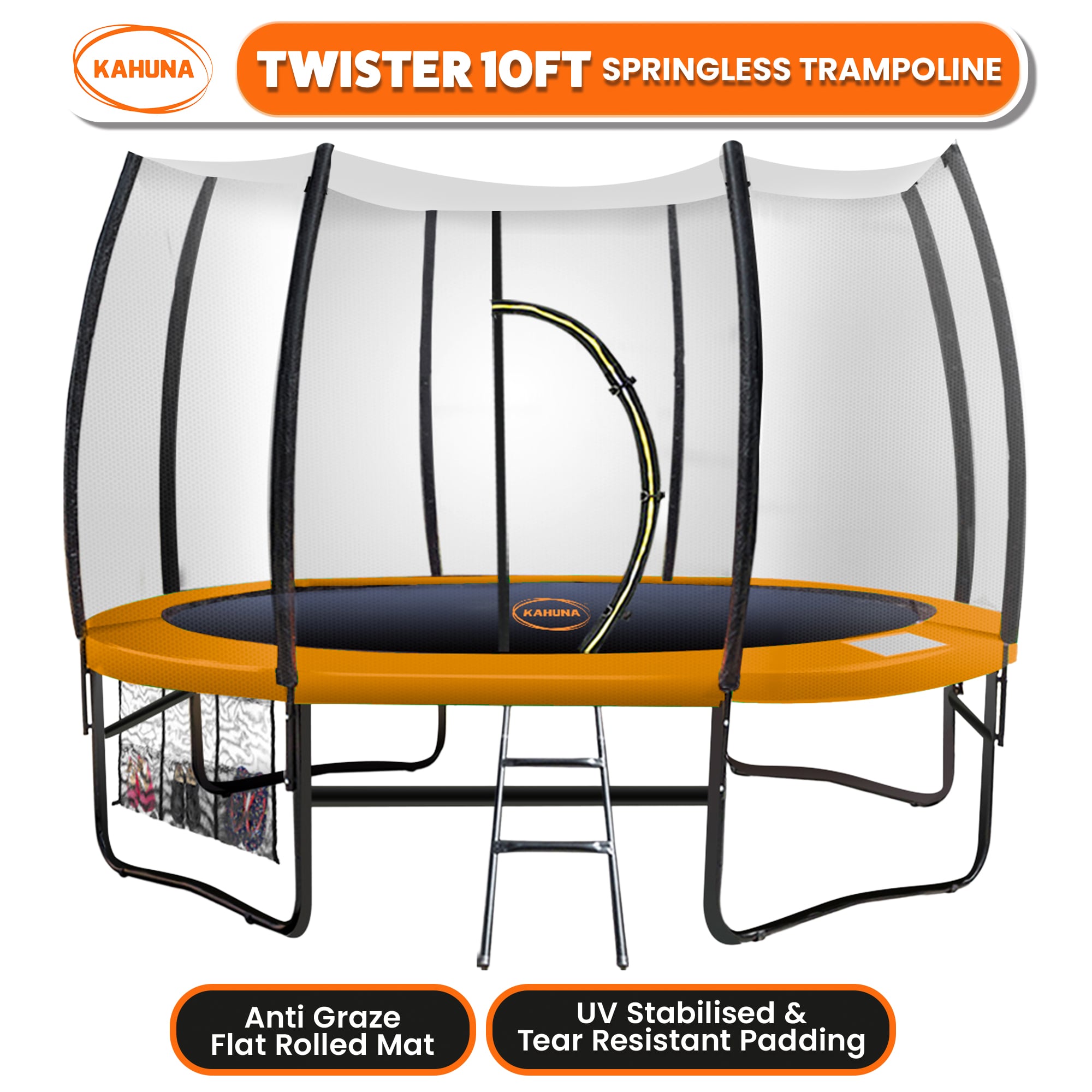 Kahuna 10ft Twister Springless Trampoline Safety Net Pad Mat Outdoor Orange-Sports & Fitness > Trampolines > Trampolines & Accessories-PEROZ Accessories