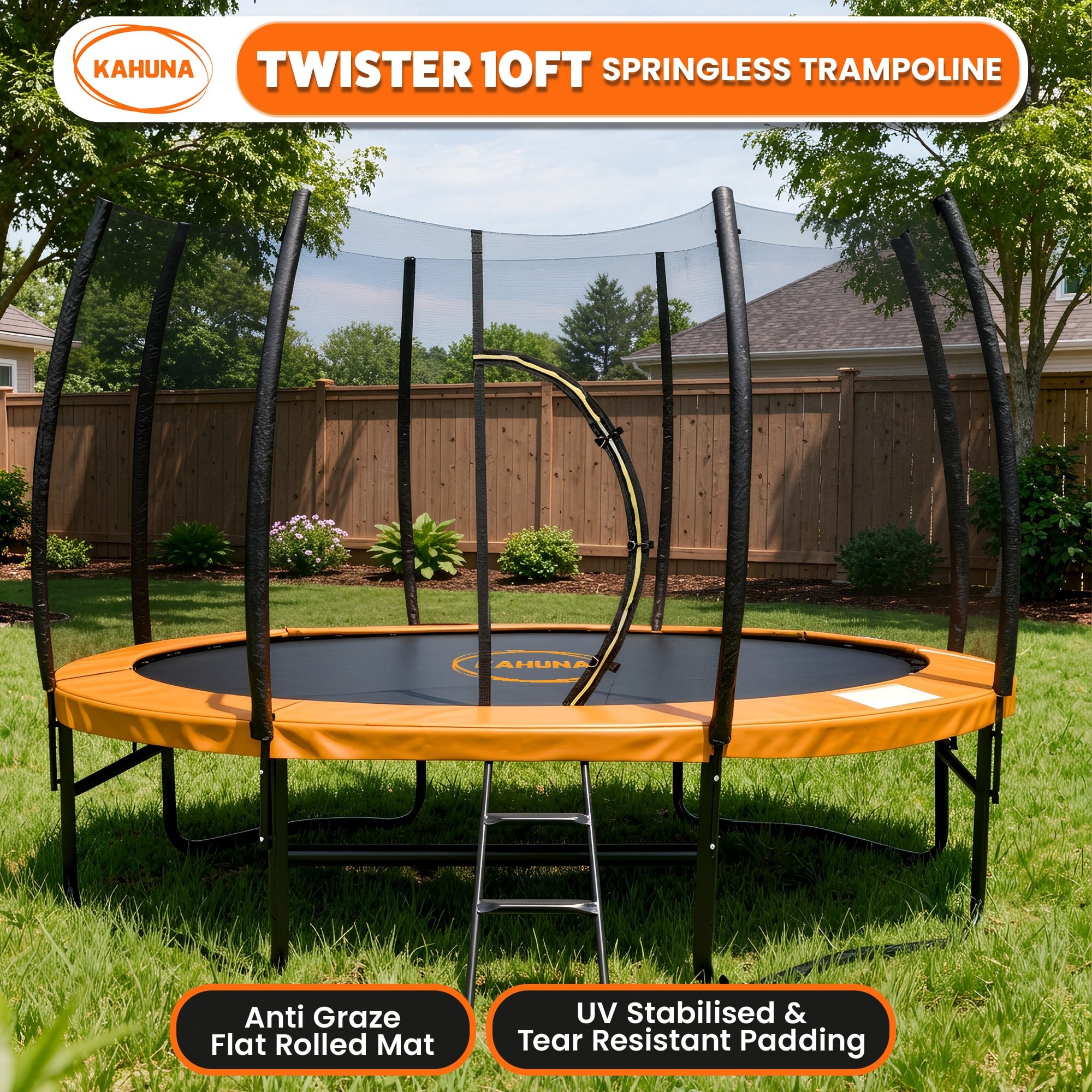 Kahuna 10ft Twister Springless Trampoline Safety Net Pad Mat Outdoor Orange-Sports & Fitness > Trampolines > Trampolines & Accessories-PEROZ Accessories