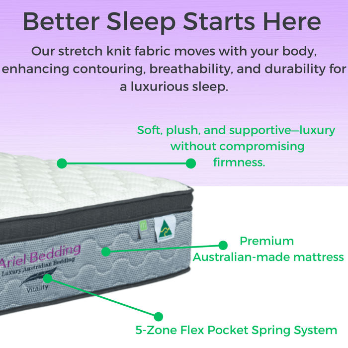 Ariel Vitality Mattress - 5 Zoned Pocket Spring Mattress - Medium/Firm - DOUBLE-Furniture > Mattresses > Double Mattress-PEROZ Accessories