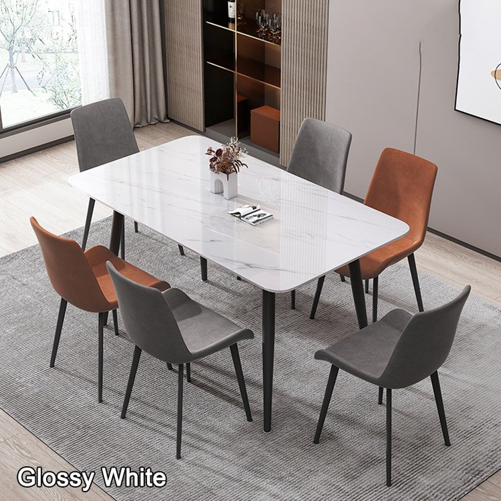 120x60cm Glossy White Minimalist Slate Kitchen Dining Table Marble Lunch Dinner Table Solid Metal Legs-Furniture > Dining > Dining Tables-PEROZ Accessories