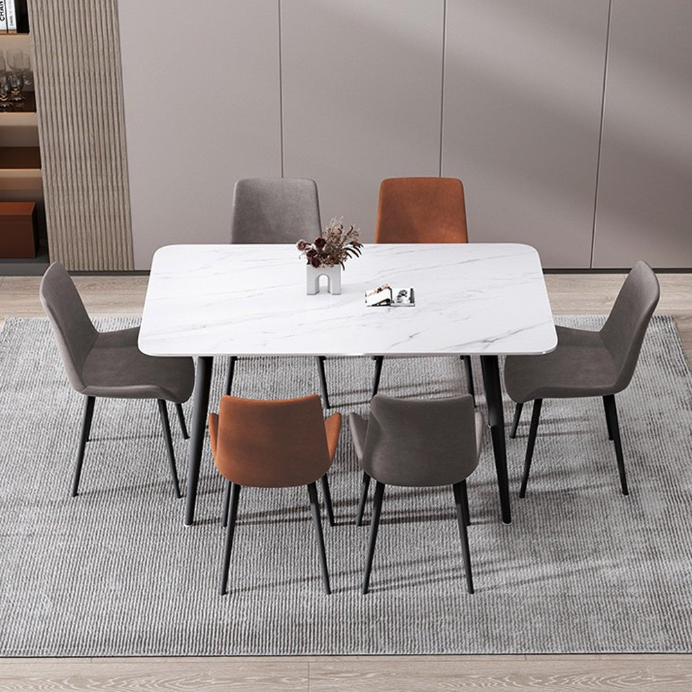 120x60cm Glossy White Minimalist Slate Kitchen Dining Table Marble Lunch Dinner Table Solid Metal Legs-Furniture > Dining > Dining Tables-PEROZ Accessories