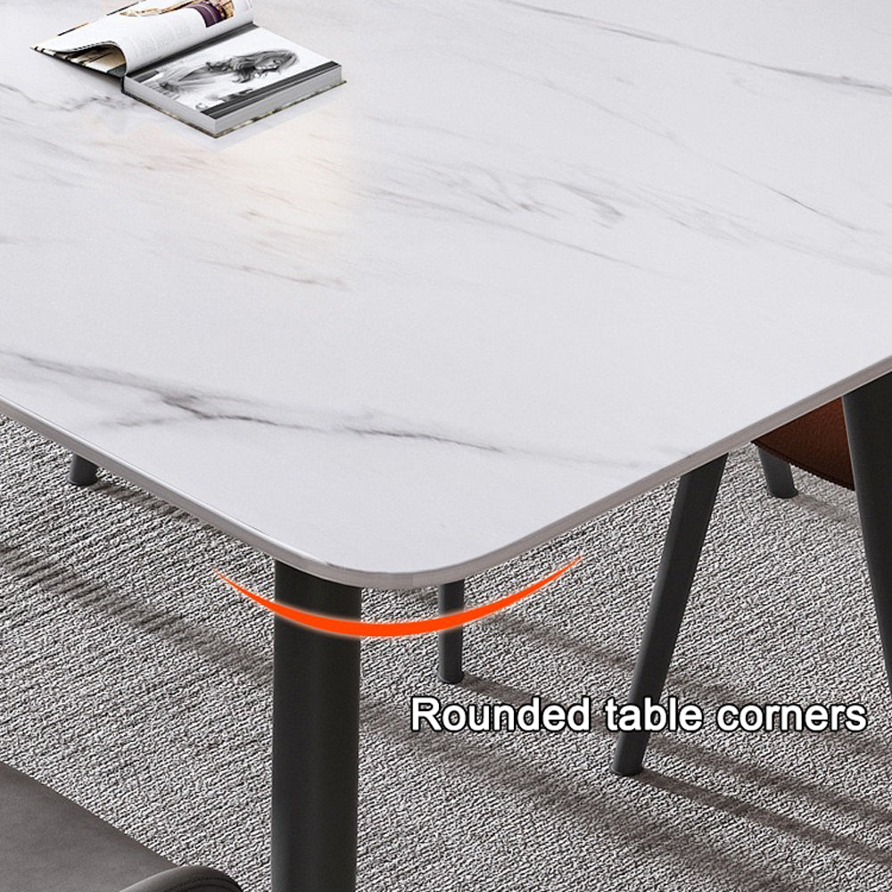 120x60cm Glossy White Minimalist Slate Kitchen Dining Table Marble Lunch Dinner Table Solid Metal Legs-Furniture > Dining > Dining Tables-PEROZ Accessories