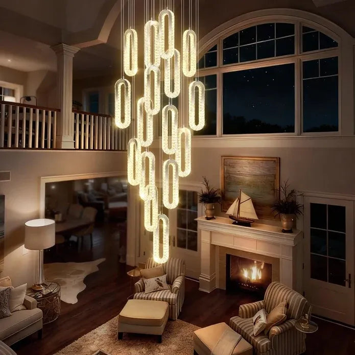 BAMDECOR C3605 15H Modern Oval Ring LED Chandeliers Decor Hanging Lamp Crystal Lustre (Gold)