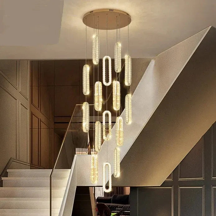 BAMDECOR C3605 15H Modern Oval Ring LED Chandeliers Decor Hanging Lamp Crystal Lustre (Gold)