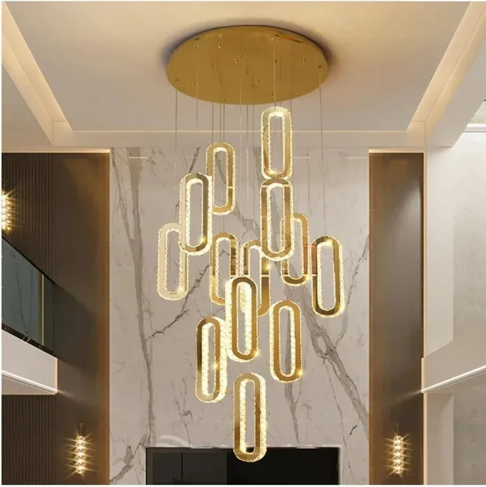 BAMDECOR C3605 15H Modern Oval Ring LED Chandeliers Decor Hanging Lamp Crystal Lustre (Gold)
