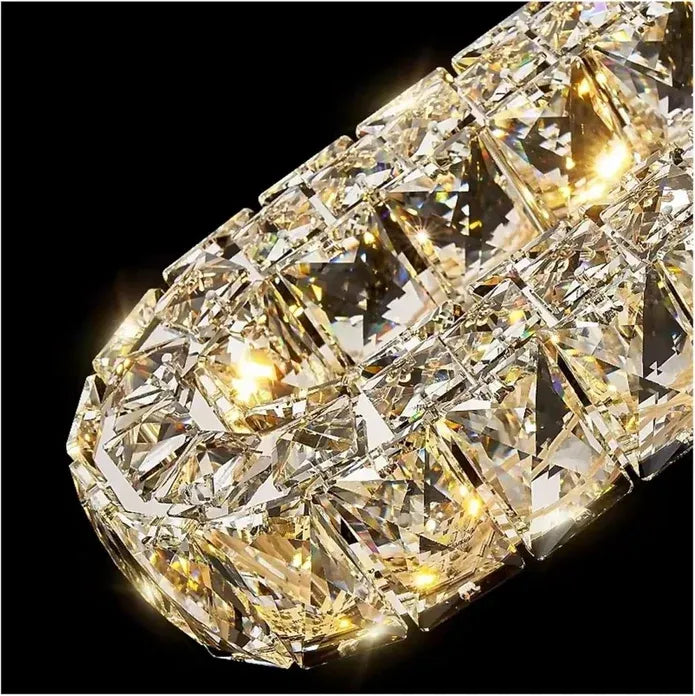 BAMDECOR C3605 15H Modern Oval Ring LED Chandeliers Decor Hanging Lamp Crystal Lustre (Gold)