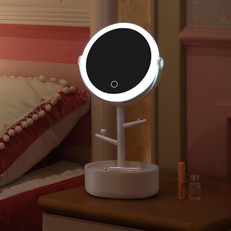 Ecoco Smart LED Light Cosmetic Makeup Mirror USB Touch Screen Home Desk Vanity 360° Pink-Makeup Mirrors-PEROZ Accessories