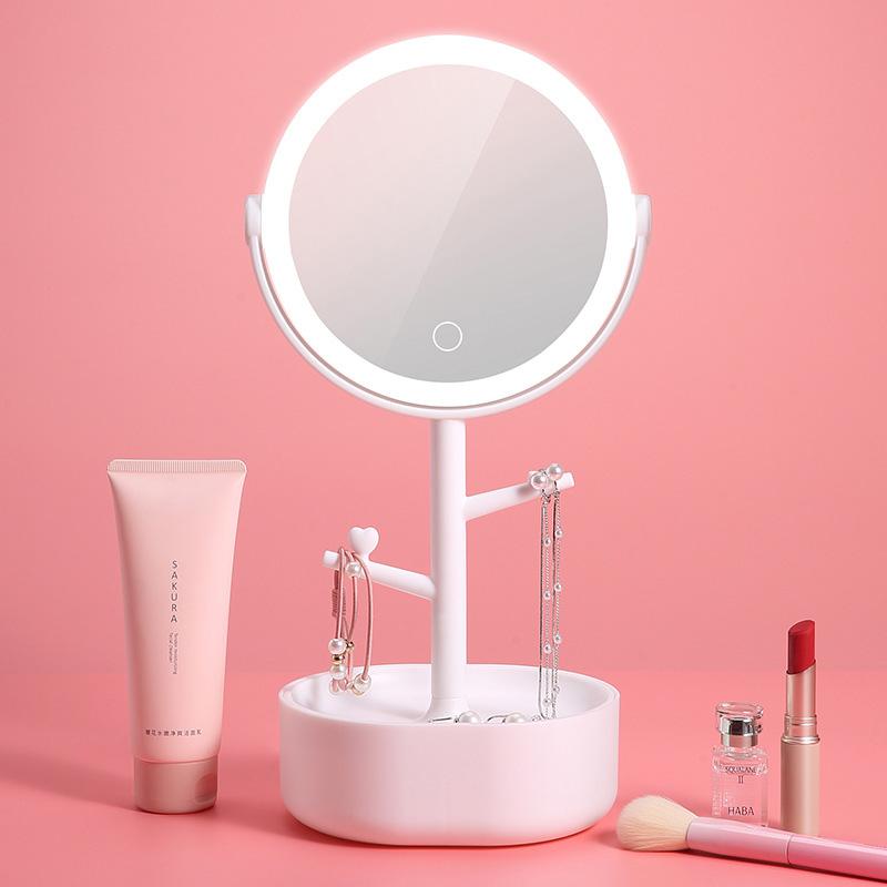 Ecoco Smart LED Light Cosmetic Makeup Mirror USB Touch Screen Home Desk Vanity 360° Pink-Makeup Mirrors-PEROZ Accessories