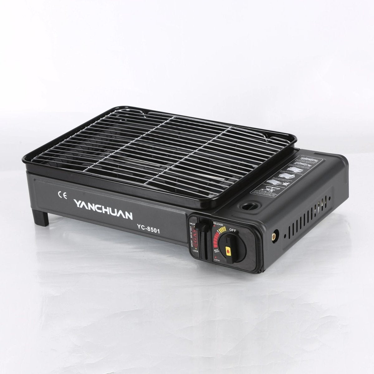 Portable Gas Stove Burner Butane BBQ Camping Gas Cooker With Non Stick Plate Black with Fish Pan and Lid-Home & Garden > BBQ-PEROZ Accessories