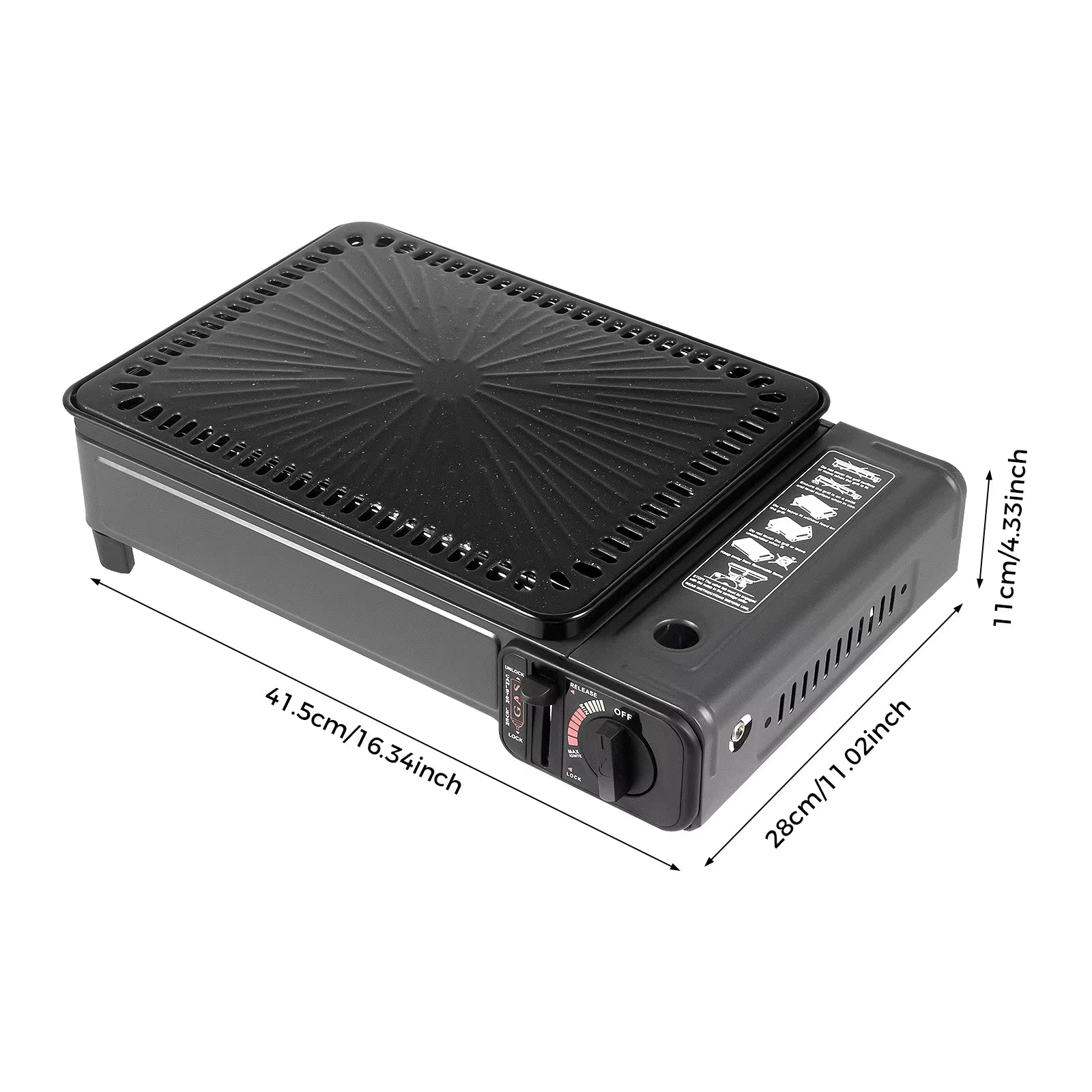 Portable Gas Stove Burner Butane BBQ Camping Gas Cooker With Non Stick Plate Black without Fish Pan and Lid-Home & Garden > BBQ-PEROZ Accessories