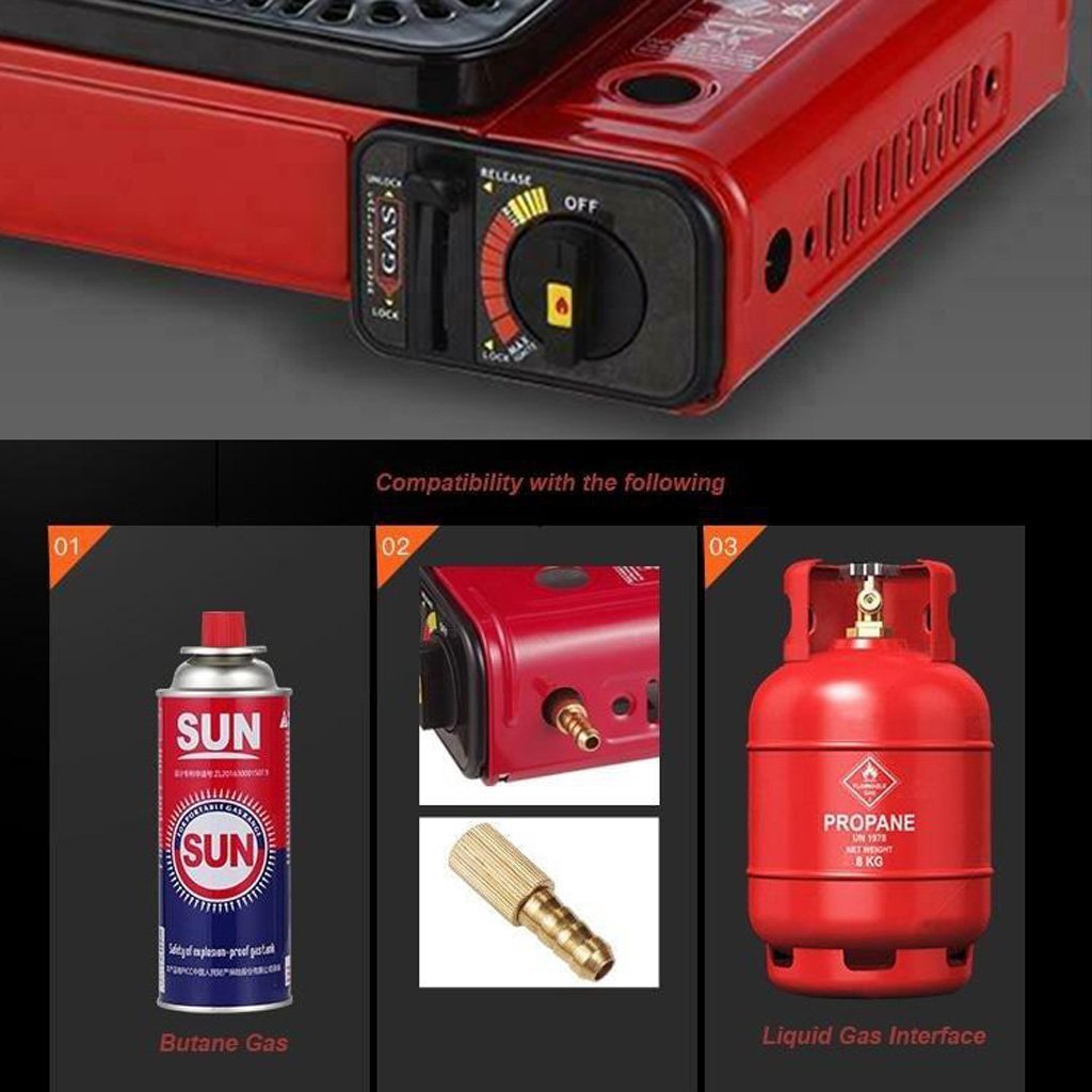 Portable Gas Stove Burner Butane BBQ Camping Gas Cooker With Non Stick Plate Red without Fish Pan and Lid-Home & Garden > BBQ-PEROZ Accessories