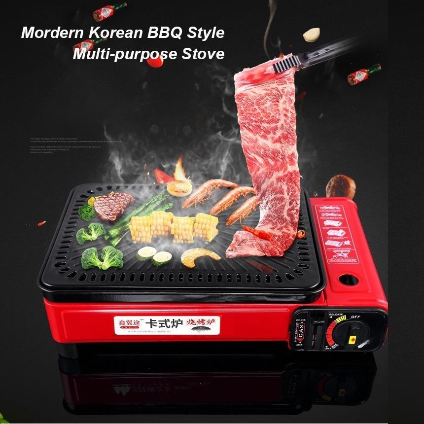 Portable Gas Stove Burner Butane BBQ Camping Gas Cooker With Non Stick Plate Red without Fish Pan and Lid-Home & Garden > BBQ-PEROZ Accessories
