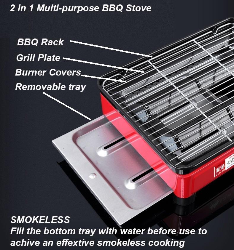 Portable Gas Stove Burner Butane BBQ Camping Gas Cooker With Non Stick Plate Red without Fish Pan and Lid-Home & Garden > BBQ-PEROZ Accessories