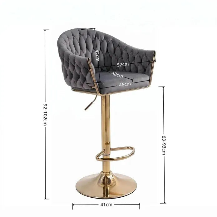 SERENITà GP1863 Modern Velvet Breakfast Bar Stools Swivel Barstools Adjustable Counter Stools with Backrest (Gold-Grey)-Furniture > Bar Stools & Chairs > Table & Bar Stools-PEROZ Accessories