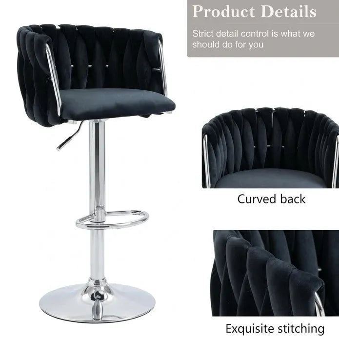 SERENITà Modern Velvet Breakfast Bar Stools Swivel Barstools Adjustable Counter Stools with Backrest (Silver-Black)-Furniture > Bar Stools & Chairs > Table & Bar Stools-PEROZ Accessories