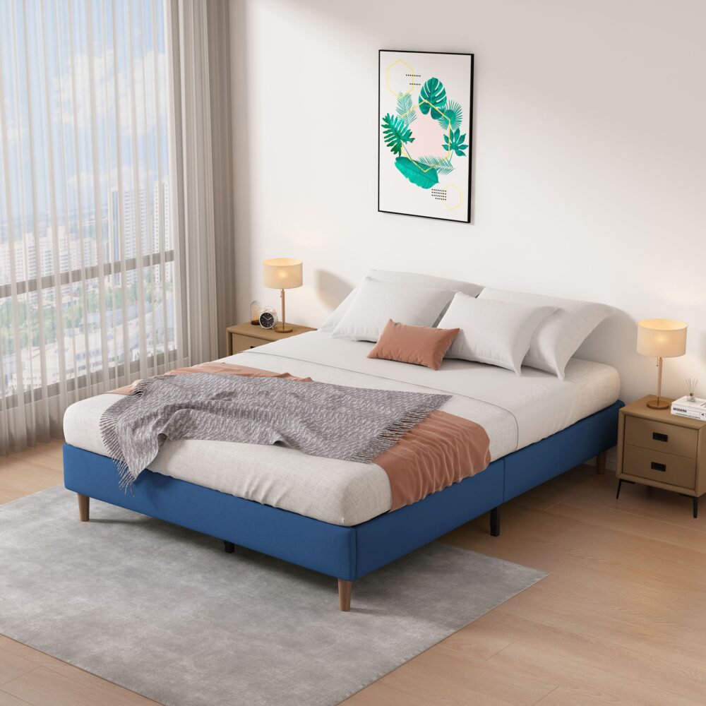 Velvet Blue Bed Frame – Queen-Furniture > Bedroom > Beds & Bed Frames-PEROZ Accessories