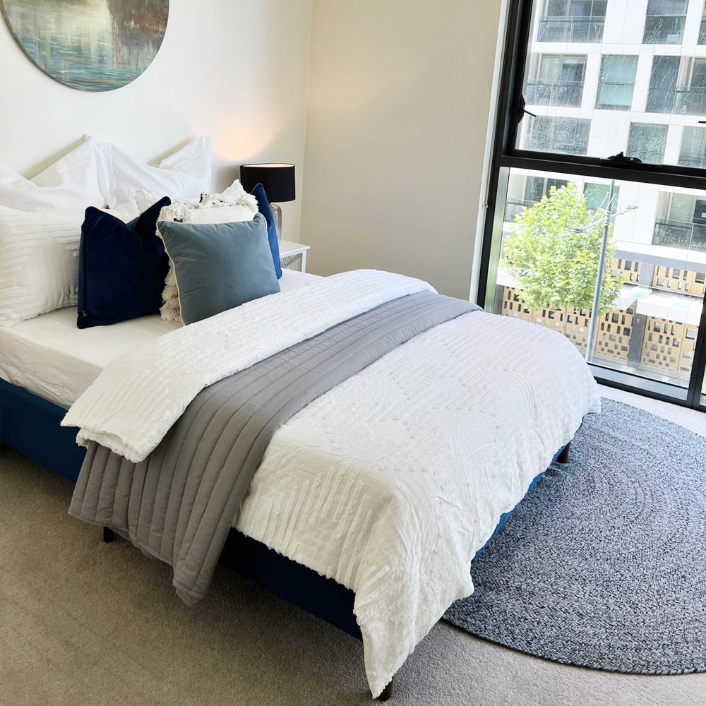 Velvet Blue Bed Frame – Single-Furniture > Bedroom > Beds & Bed Frames-PEROZ Accessories