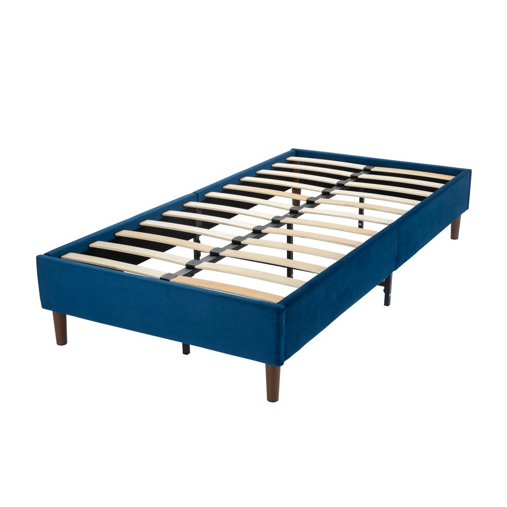Velvet Blue Bed Frame – Single-Furniture > Bedroom > Beds & Bed Frames-PEROZ Accessories