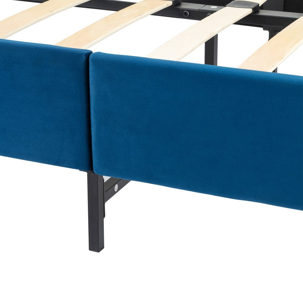 Velvet Blue Bed Frame – Single-Furniture > Bedroom > Beds & Bed Frames-PEROZ Accessories
