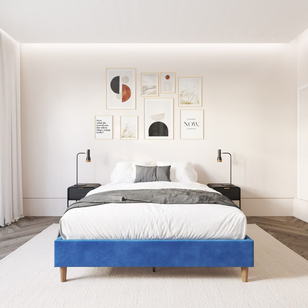 Velvet Blue Bed Frame – Single-Furniture > Bedroom > Beds & Bed Frames-PEROZ Accessories