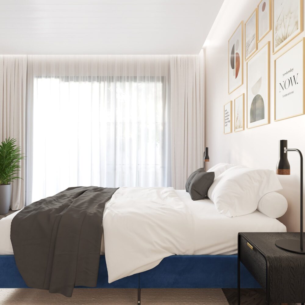 Velvet Blue Bed Frame – Single-Furniture > Bedroom > Beds & Bed Frames-PEROZ Accessories