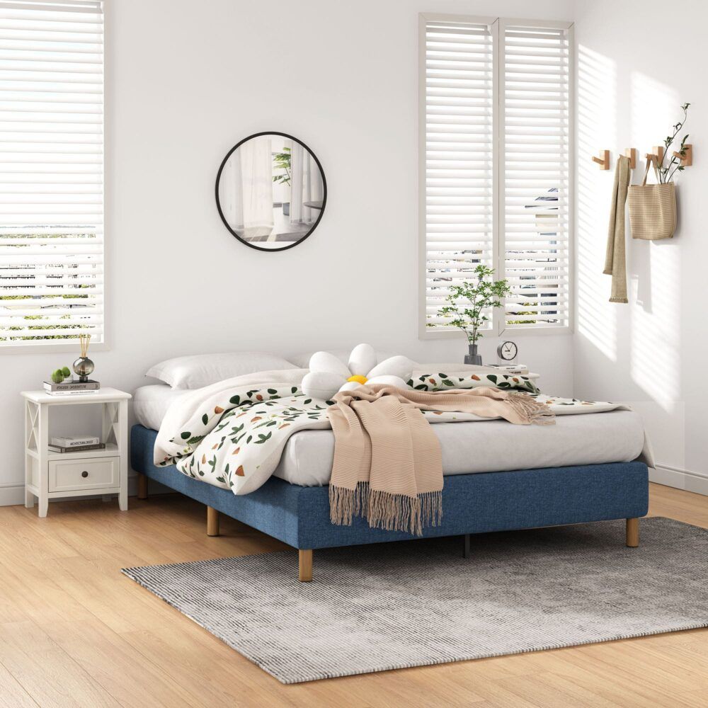 Metal Bed Frame Mattress Foundation Blue – King-Furniture > Bedroom > Beds & Bed Frames-PEROZ Accessories