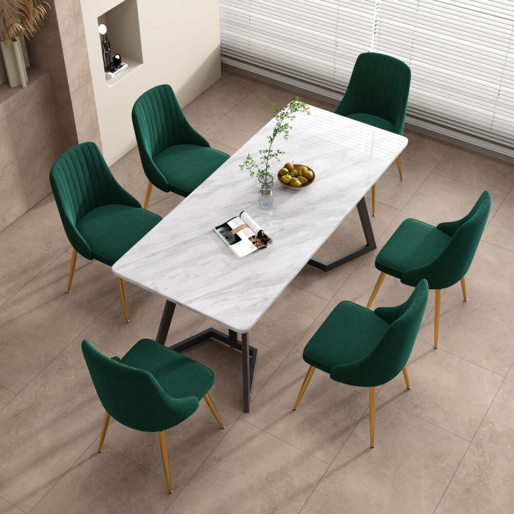 Marbleous Green Velvet Dining Set-Furniture > Dining > Dining Set-PEROZ Accessories