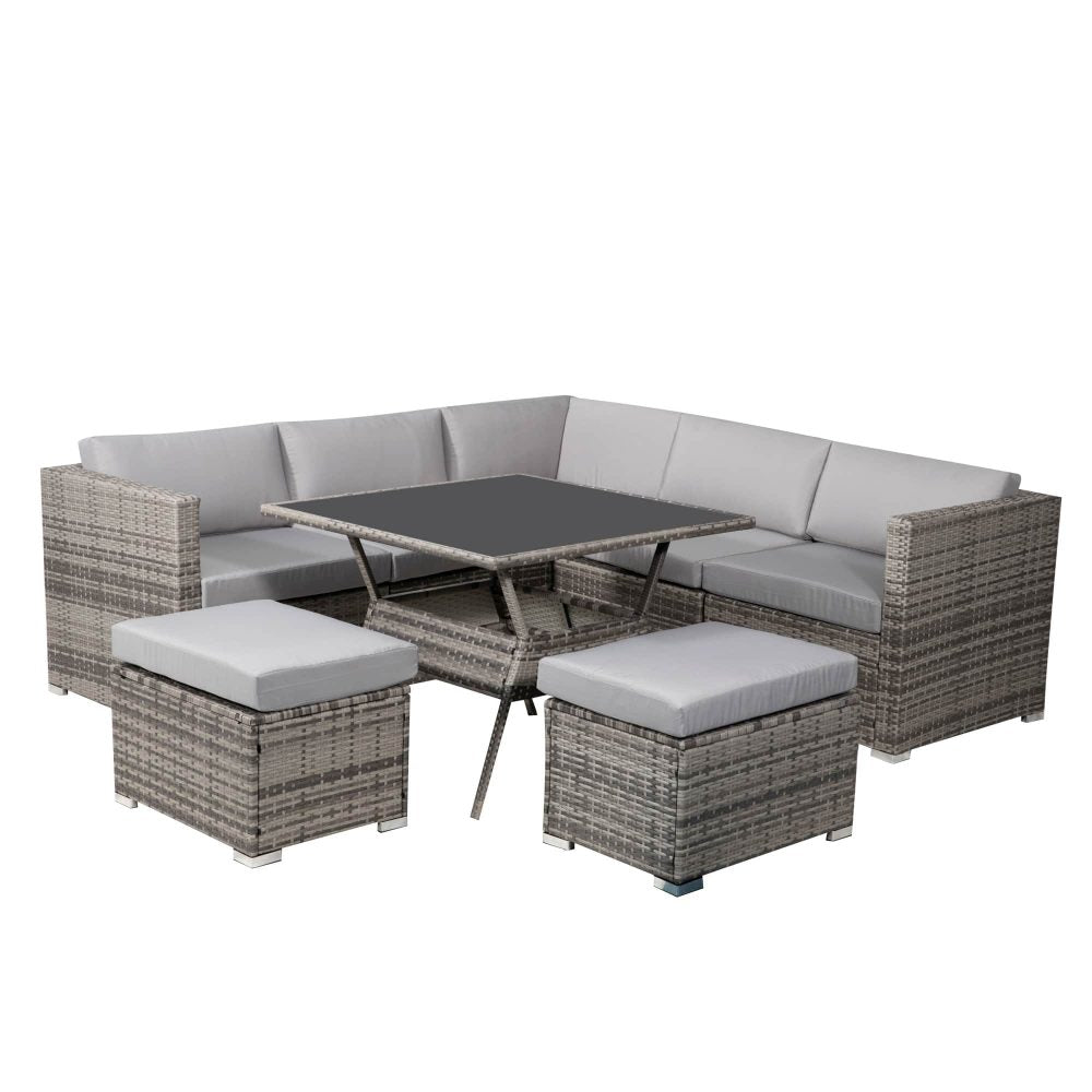 8PC Outdoor Dining Set Wicker Table & Chairs-Grey-Furniture > Outdoor > Outdoor Dining Sets-PEROZ Accessories