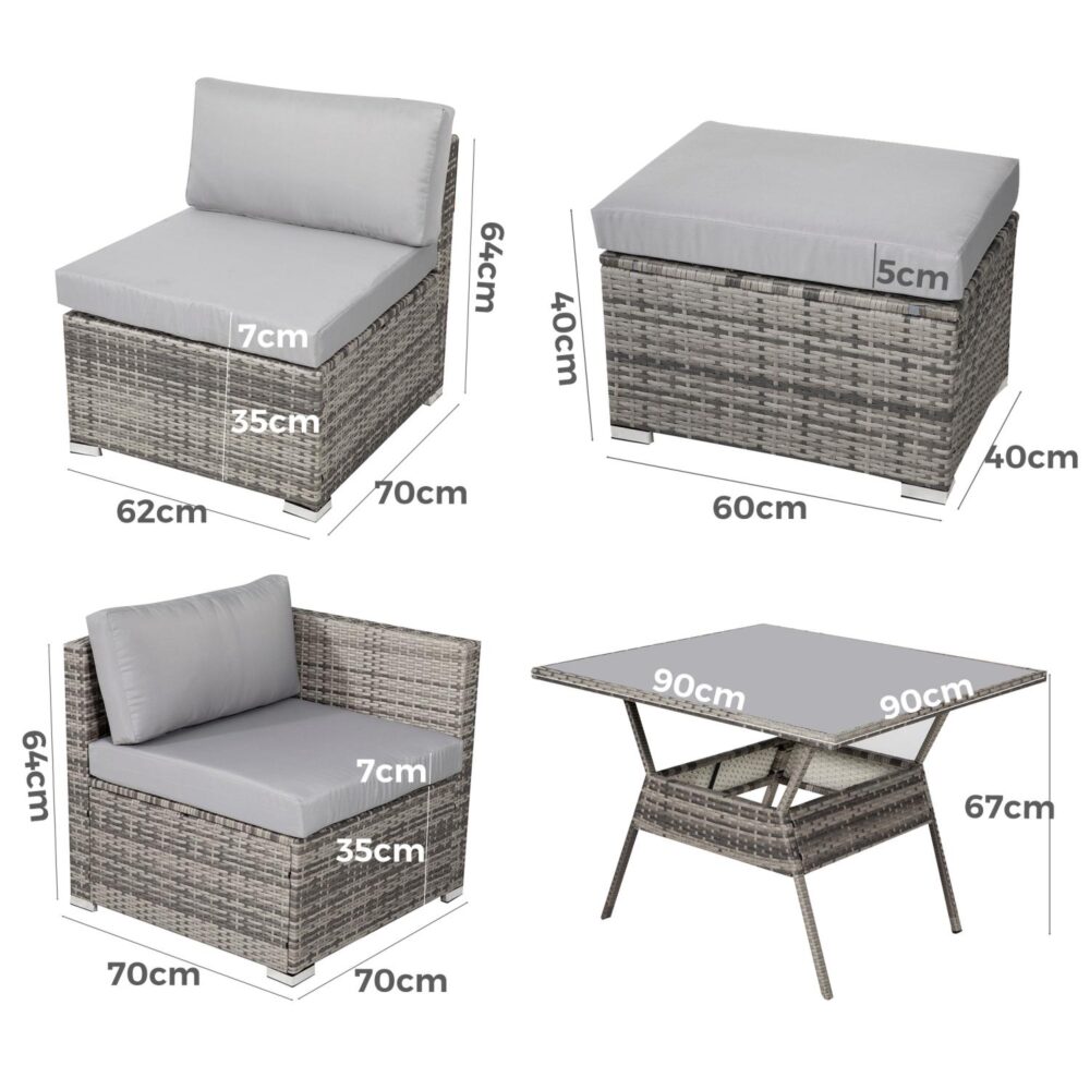 8PC Outdoor Dining Set Wicker Table & Chairs-Grey-Furniture > Outdoor > Outdoor Dining Sets-PEROZ Accessories